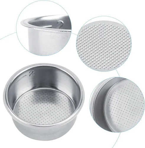Vista 2 de Tiiyee Filtro de café de acero inoxidable, portafiltro de café expreso, taza de cesta, filtro poroso no presurizado, filtro poroso, accesorios
