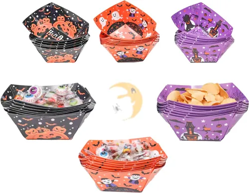 Vista 2 de 24 bandejas de papel de Halloween para alimentos, barcos de papel de Halloween, cuencos de papel de Halloween, bandejas de servir desechables