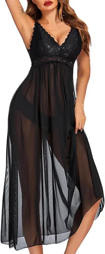 Vista 5 de Avidlove Lencería de encaje para mujer, camisón de malla con cuello en V