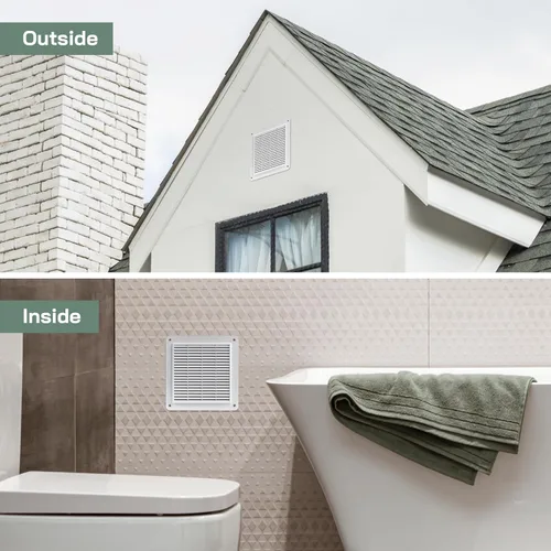 Vista 5 de Vent Systems Cubierta de ventilación de plástico blanco de 10 x 10 pulgadas (tamaño exterior) - Rejillas duraderas de pared y techo con malla