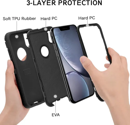 Vista 5 de MAXCURY Funda para iPhone XR, funda protectora de cuerpo completo resistente con absorción de golpes para iPhone 10R, parachoques de PC duro +
