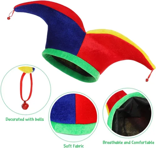 Vista 6 de Didiseaon 2 sombreros de bufón con campanas, divertido accesorio de disfraz de bufón para Halloween, Mardi Gras, carnaval, festival de México