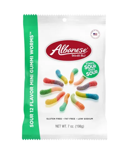 Vista 6 de Albanese World's Best Sour 12 Flavor Mini Gummi Worms Bolsa de caramelos de 0.85 onzas, paquete de 200 12 sabores ácidos únicos, sin gluten, sin