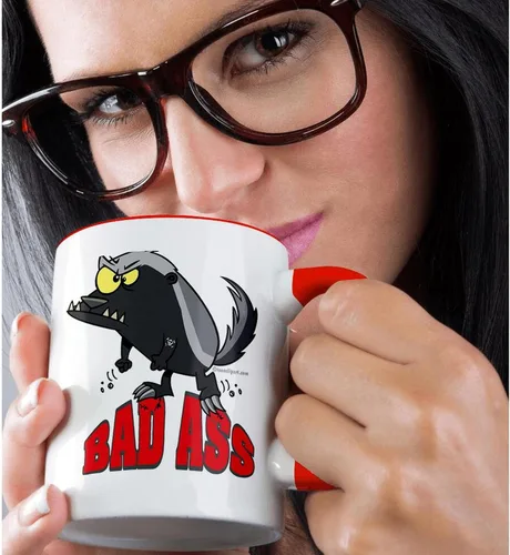 Vista 2 de 3dRose Badass Bad Ass Honey Badger - Taza de dos tonos, 11 onzas, rojo/blanco 2-Rojo/Blanco