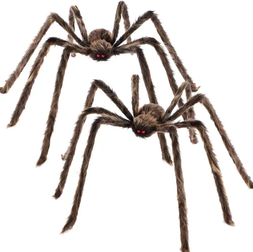 Vista 10 de JOYIN Paquete de 2 decoraciones de araña de Halloween de 4 pies para exteriores, arañas gigantes grandes aterradoras con patas ajustables