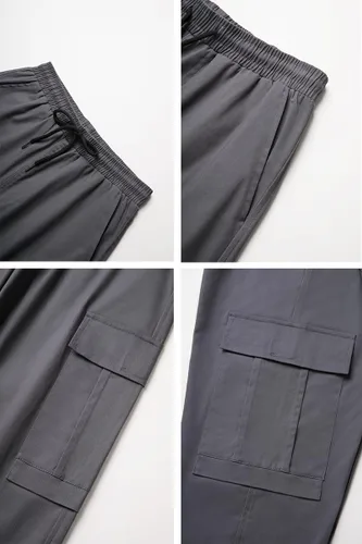 Vista 5 de THWEI Pantalones cargo para hombre, casuales, con cordón, de algodón, pantalones de trabajo al aire libre
