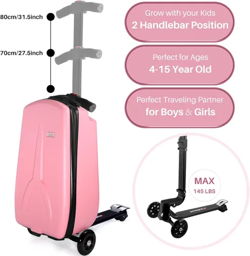 Vista 3 de iubest Maleta plegable de aluminio para niños y adultos, equipaje de viaje para niños y niñas de negocios y escuela, Versión Pink-Kids, Equipaje