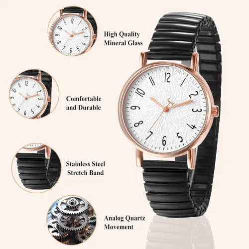 Vista 4 de OIDEA Relojes de mujer con correa elástica: relojes de pulsera de gran tamaño con números arábicos analógicos de cuarzo para mujer, banda elástica