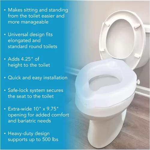 Vista 7 de Carex Asiento de inodoro elevado con apertura extra ancha, elevador de asiento de inodoro y asiento de inodoro para discapacitados, blanco, 1 unidad