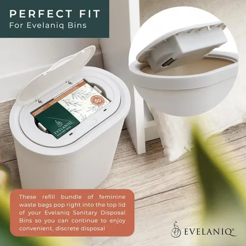 Vista 8 de Receptáculo de servilleta sanitaria para mujer (cubo + 300 bolsas de higiene) Almohadilla femenina y tampón para eliminación de baño, mini bote