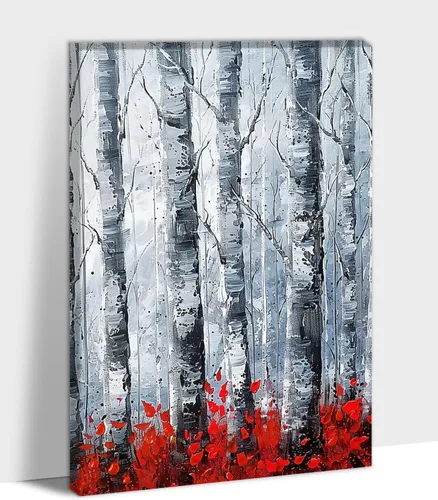 Vista 31 de UZMKM Lienzo decorativo de abedul para pared, pintura de bosque otoñal, imagen panorámica de paisaje, vista de la naturaleza amarilla, obra de arte
