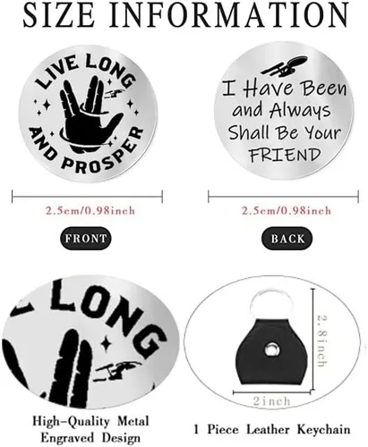 Vista 2 de Llavero clásico de película con diseño de estrella para llaves de automóvil, acero inoxidable, regalos inspiradores para fans y amigos, Ficha