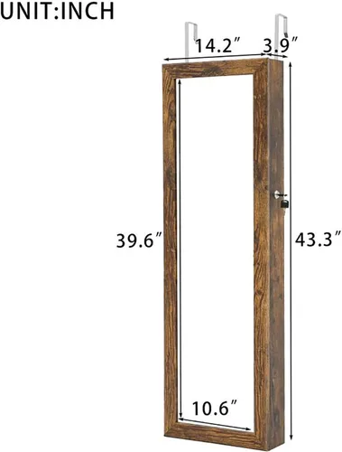 Vista 6 de HOUAGI Espejo con almacenamiento de joyas y 6 luces LED organizador de armario de joyería sobre la puerta armario de joyería colgante con cerradura