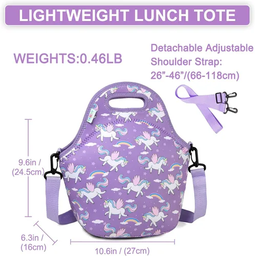 Vista 3 de VASCHY Lonchera para niños, bolsa de almuerzo ligera de neopreno para niños pequeños y niñas a la escuela, guardería, jardín de infantes, unicornio