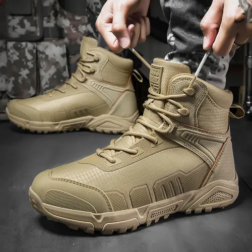 Vista 5 de Botas de senderismo ligeras para hombre, botas de caza, botas de trabajo, botas tácticas militares, botas de combate para motocicleta