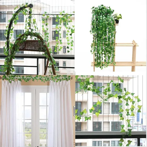 Vista 5 de 12 Pack Plantas Artificial Decoración Hojas Hiedra Artificial 26m Garland Plants Hanging Wedding Garland Fake Follaje Flores Inicio Cocina Jardín