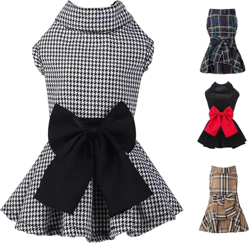 Vista 8 de Vestido de Perro con Moño, Ropa de Moda para Todo Clima, Cachorro, Vestido de Boda, Vacaciones, Princesa, Ropa para Mascotas, Perros Pequeños, Negro
