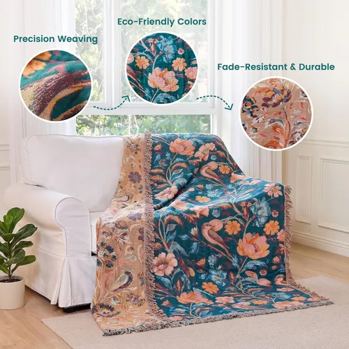 Vista 157 de MSGKV - Manta bohemia/primaveral de algodón para sofá y sala de estar, de gasa acogedora, de 50 x 60 pulgadas 50"x60" Cotton Throw, Woven Bird