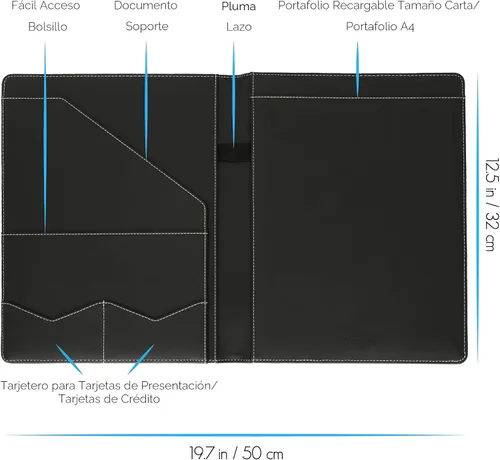Vista 3 de STYLIO - Padfolio, carpeta organizadora de portafolio p/currículum/entrevista, documento legal, tarjeta comercial, bloc de notas tamaño carta Negro