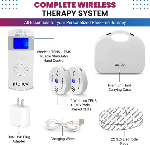 Vista 8 de Sistema Terapéutico Portátil Inalámbrico iReliev TENS + EMS Unidad TENS Inalámbrica + Estimulador Muscular Combinación para Alivio del Dolor