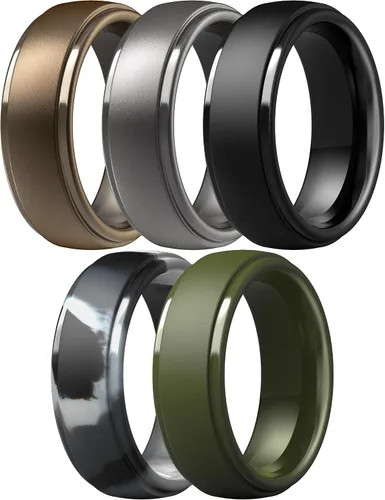 Vista 40 de ThunderFit Anillos de silicona para hombres, bandas de boda de goma con Pack A: Negro carbón