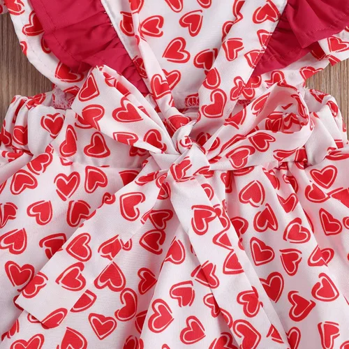 Vista 6 de Mono para bebé niña de San Valentín con mangas sin espalda y estampado de corazón con diadema