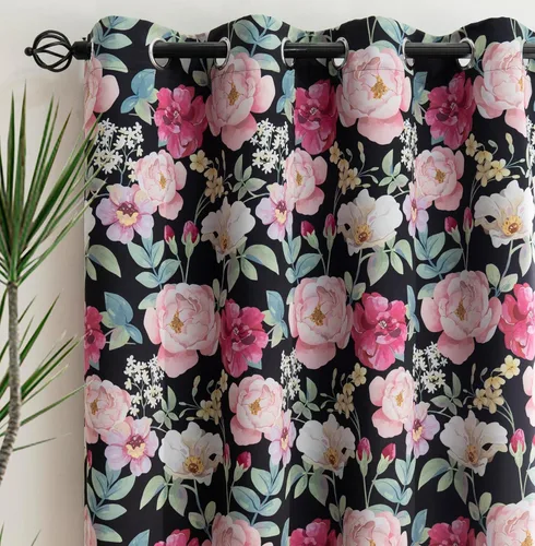 Vista 15 de Linentalks Juego de 2 paneles de cortinas opacas florales de 63 pulgadas de largo, cortinas opacas cortas con aislamiento térmico para sala