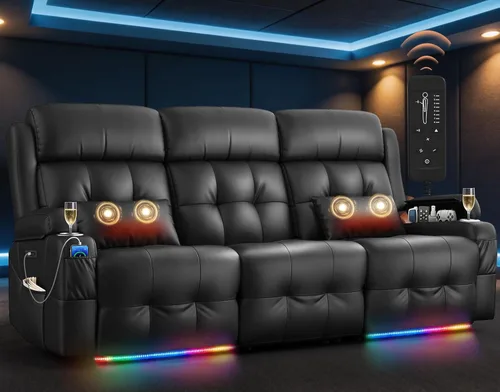 Vista 9 de Sofá de Dos Plazas Reclinable, Sofá Reclinable de Masaje con Gran Capacidad de Peso, Silla de Dos Plazas para RV en Liquidación con Consola, USB