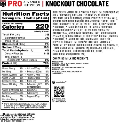 Vista 2 de Muscle Milk Pro Advanced Nutrition - Batido de proteínas, chocolate Knockout, botella de 14 onzas líquidas, paquete de 12, 1.41 onzas de proteína