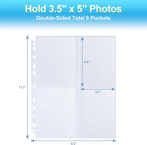 Vista 2 de Paquete de 30 páginas de repuesto para álbumes de fotos de 3.5 x 5 pulgadas para carpeta de 3 anillos, fundas de fotos ultra transparentes