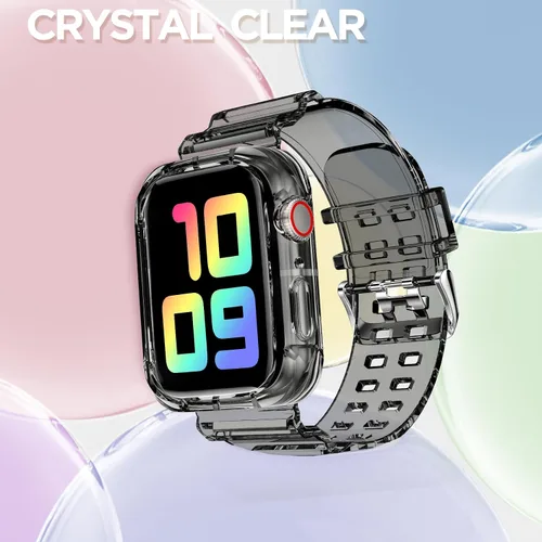 Vista 209 de DABAOZA - Correa transparente compatible con Apple Watch con estuche protector, correa deportiva de TPU con brillo para mujeres y hombres