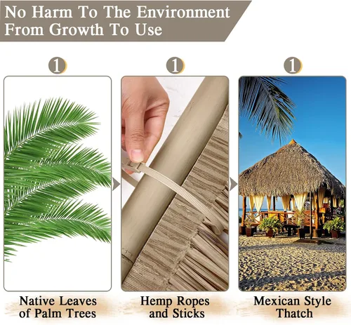 Vista 4 de Rollo de paja de palma, rollo de paja de palma, paneles de techo de paja estilo mexicano, techos de paja de tiki hut, palapa, césped ciego de pato