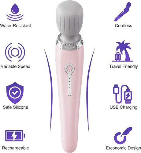 Vista 2 de Vibrador de Masaje de Mano con Vibración, Portátil de 5 Velocidades de Tejido Profundo, Potente Varita Mágica Personal Masajeador, vibrador