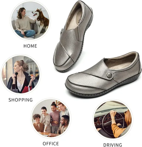 Vista 3 de Geoeleph Mocasines casuales para mujer, mocasines cómodos para caminar, mocasines de cuero para conducir