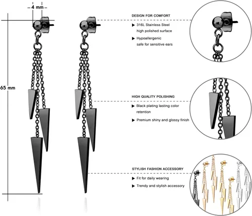 Vista 3 de 555Jewelry Pendientes colgantes de acero inoxidable con triple triángulo para mujer