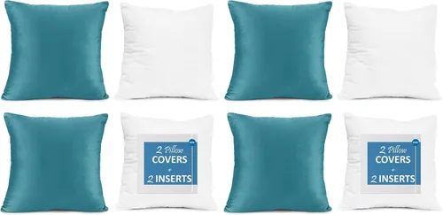 Vista 33 de Nestl Juego de 2 rellenos de almohada con terciopelo suave y sólido, juego de fundas de almohada cuadradas decorativas para sofá, automóvil Azul