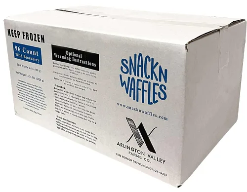 Vista 3 de Arlington Valley Farms Snack N Waffles, gofres de arándanos envueltos individualmente, aperitivo de grano horneado listo para comer, desayuno