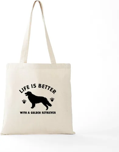 Vista 5 de CafePress Bolsa de compras de lona beige natural reutilizable con diseño de raza Golden Retriever