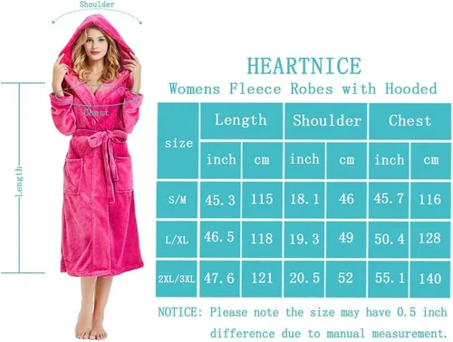 Vista 16 de HEARTNICE Bata de forro polar con capucha para mujer, bata de baño suave para mujer, bonito abrigo largo para casa