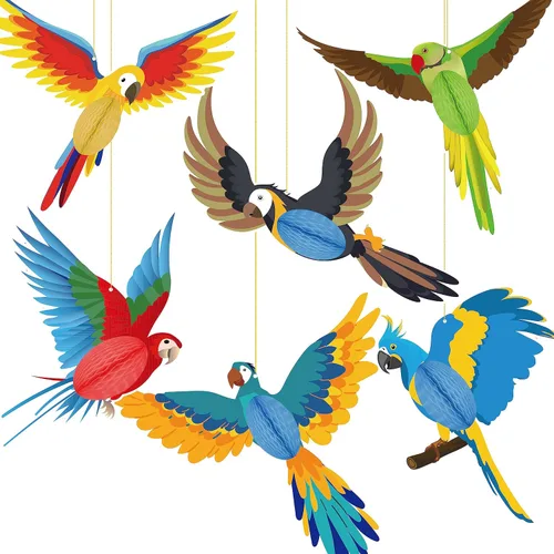 Vista 8 de 6 piezas de recortes de panal de pájaros tropicales – Decoración hawaiana Luau Tropical para verano, playa, selva, safari, selva tropical, fiesta