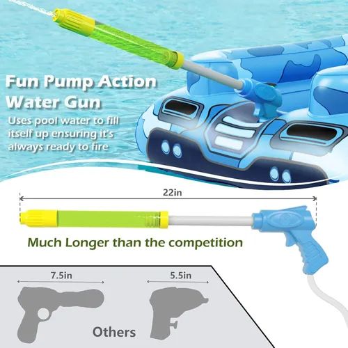 Vista 3 de Flotadores de Piscina de Tanque Inflables para Niños – Jasonwell Flotadores de Piscina para Niños Pequeños Tanque de Piscina con Cañón de Agua