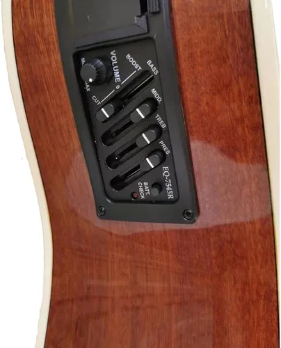 Vista 4 de Jiayouy Pastilla de guitarra 4 bandas EQ-7545R amplificador de preamplificador ecualizador sintonizador Piezo Pickup para guitarras acústicas