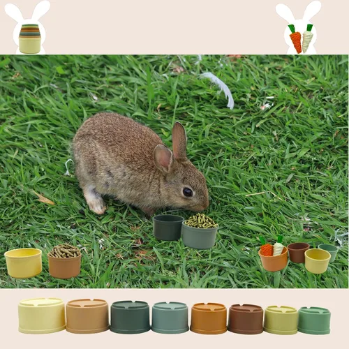 Vista 4 de KYHSOM 8 tazas apilables para conejos – 2 juguetes de conejo de rábano – diferentes tamaños y colores de tazas apilables reutilizables de conejo