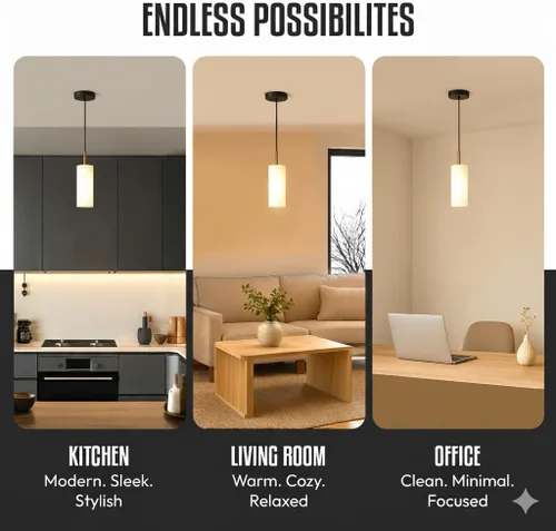 Vista 4 de Lámpara colgante colgante (bombilla incluida) – Moderno accesorio negro y dorado para isla de cocina – Lámpara de techo colgante con altura