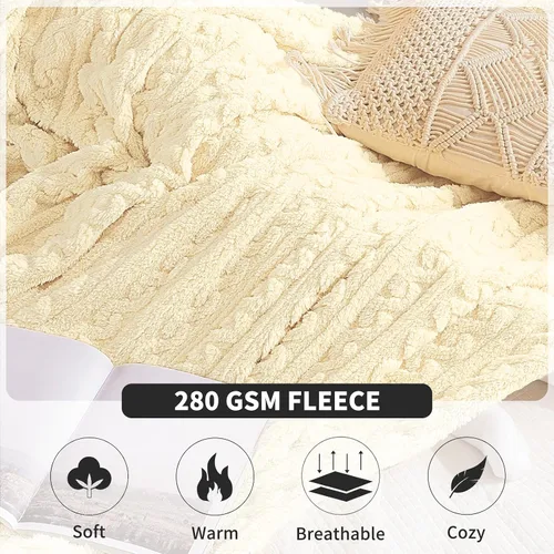 Vista 4 de FY FIBER HOUSE Manta de vellón – Diseño de patrón 3D, manta Sherpa para campamento, viajes, cálida, súper suave, esponjosa, acogedora, decorativa