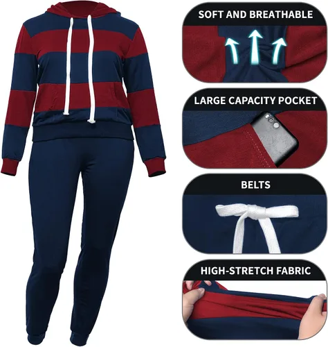 Vista 4 de Runwind Trajes de dos piezas para mujer, sudadera con capucha de 2 piezas con bolsillos