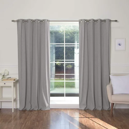 Vista 12 de Best Home Fashion ZeroLight - Cortinas opacas térmicas con ojales texturizados, 100 % de lino, color gris oscuro, 52 pulgadas de ancho x 63 pulgadas