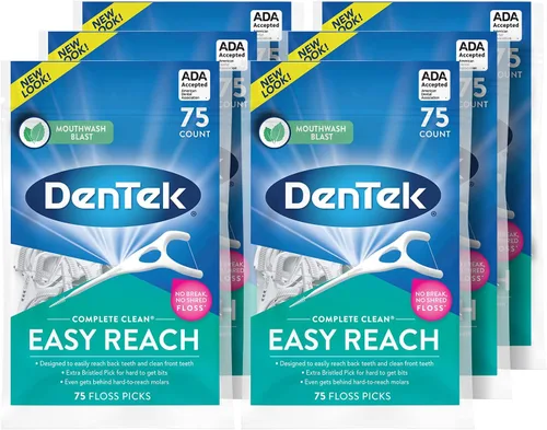 Vista 10 de DenTek Complete Clean - Púas de hilo dental de fácil alcance, sin romper y sin triturar, 75 unidades (el paquete puede variar) Dental Flossers