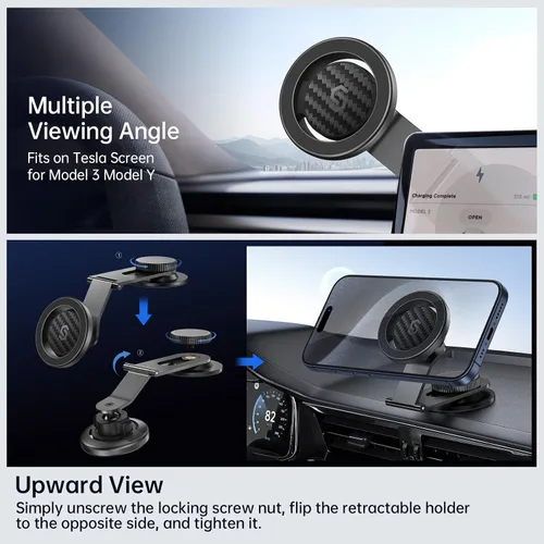 Vista 4 de SYNCWIRE MagSafe - Soporte de coche para salpicadero, brazo de aluminio Soporte magnético de alta calidad para Tesla y coches, imán fuerte