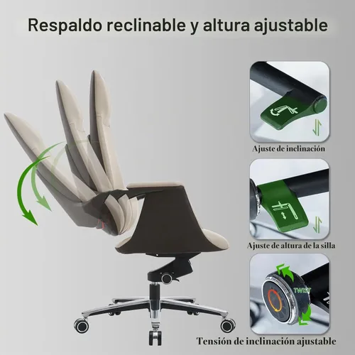 Vista 5 de Silla de oficina ejecutiva ergonómica ajustable con respaldo Blanco